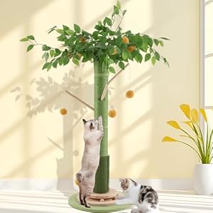 Cat Scratching Post for Indoor Cats Adults, 45 Inch Tall Cat Scratcher with Sisal Rope, Large Cats Scratching Posts with Hanging Ball for Kittens and Medium Large Cats
