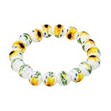 Honbay 1PCS Sunflower Porcelain Beads Bracelet Flower Ceramic Bead Stretch Bracelet with 1PCS Velvet Drawstring Bag