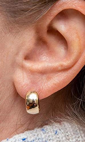 Thick 14K Gold Huggie Hinged Hoop Earrings .60 Inch (15Mm) (8Mm Wide) (Yellow Gold) #TOP3