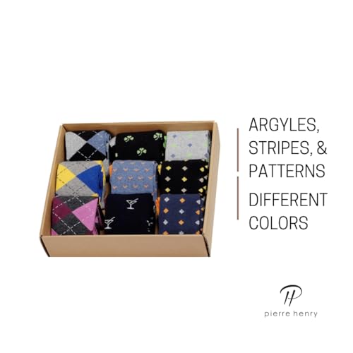 Pierre Henry Over the Calf Socks for Men (9 pairs) | Cotton Over the Calf Dress Socks | Long Socks Stays up2