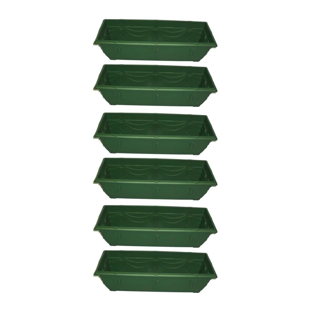 shopior Venetian Window Box Planter Pot– Durable Rectangle Plastic Outdoor Planters for Home & Garden | Planting Trough for Windows (Green - Pack 6, 40cm - (Window Box))