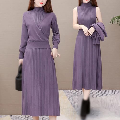 Casual Turtleneck Sleeveless Mid-Length Knitted Dress Solid Color Pullover Sweater2