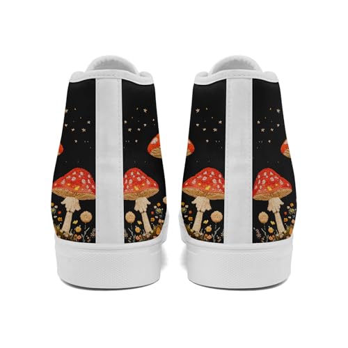 Women's Stylish High-Top Canvas Sneaker Print Floral Mushroom Shoes Gift for her Lightweight Fashion Flat Casual Shoes3