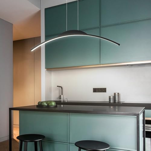 Lampe suspendue linéaire moderne LED à intensité variable chic pour îlot de cuisine