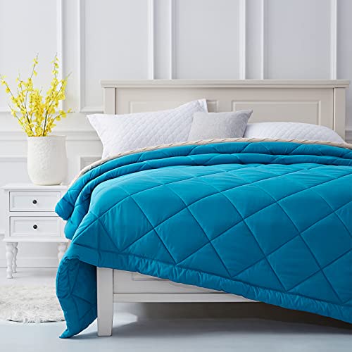 SunStyle Home Quilt Twin Teal Blue Lightweight Comforter Reversible Bedspread for All Season Soft Cozy Quilted Blanket Down Alternative Bedding (66  x86   Teal Blue)