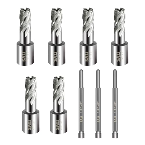 Image of SALI 6 pcs Annular Cutter Diameter 1/2 Inch with Weldon Shank 3/4" (with 2 Flats) Cutting Depth 1" Mag Drill Bit for Magnetic Drill Press HSS Fully Ground Drill with One 1/4"*3" Pilot Pin