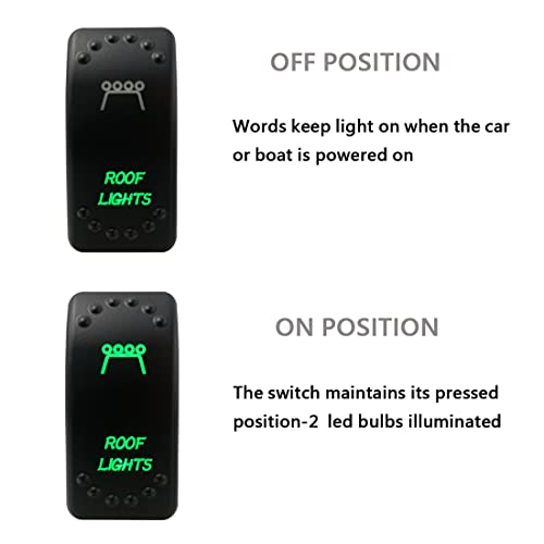 Image of Green Backlit Rocker Switch 5 Pin ON-Off Laser Etched Button Switch with Wires for Car Marine Boat UTV 20A /12V 10A /24V (ROOF Lights)