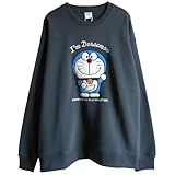 [Plastica] ドラえもん トレーナー メンズ スウェット 裏起毛 相良刺繍 大人 ネコ型ロボット スマイル 立体刺繍 3D 藤子F不二雄 (M チャコールグレー)