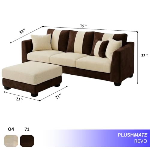 Image of Revo 4 Seater L Shape Sofa Set with Movable Ottoman | Flexible Left or Right Layout | Luxury Velvet Suede Fabric | Modern Living Room Sofa | Dark Brown-Cream