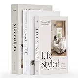 Bahhatii Decorative Fake Books with Hidden Storage, Large Faux Book Boxes for Coffee Table Home Decor, Set of 3, Ivory