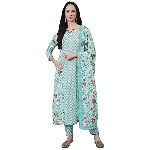 Image of anubhutee Women's Cotton Blend Kurta Trouser with Dupatta Set