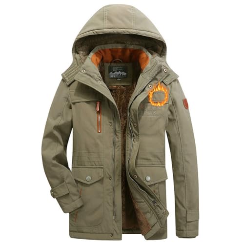 Oanviso Hombres Chaquetas con Cremallera Largo Abrigo de Terciopelo Moda Parka Chaqueta de Plumas Abrigos de Invierno Manga Larga Down Jacket de Plumón A Caqui L