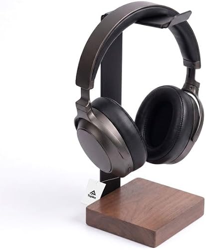 Wooden Headphone Stand With Black Walnut Base And Metal Holder