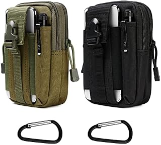 Flintronic Tactical Waist Bags, 2 Packs Universal Outdoor Waist Bag Molle EDC Pouch with Outdoor Hook, Utility Gadget Waist Bag for Sports, Hiking, Camping, Traveling - Black & Green