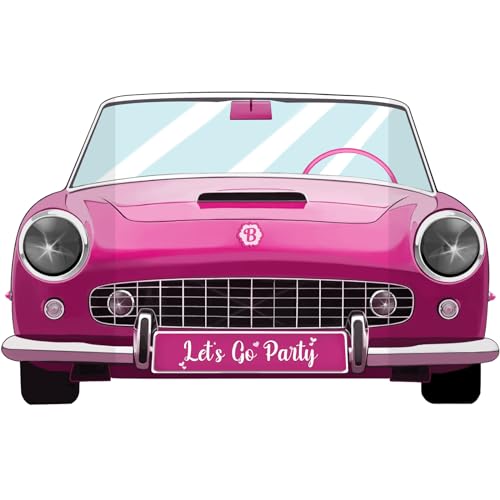 Hot Pink Convertible Car Photo Booth Props, Pink Princess Party Decorations for Kids Girls Women Birthday Bachelorette Party Wedding Bridal Shower Anniversary Themed Party Supplies (38 * 23inch)