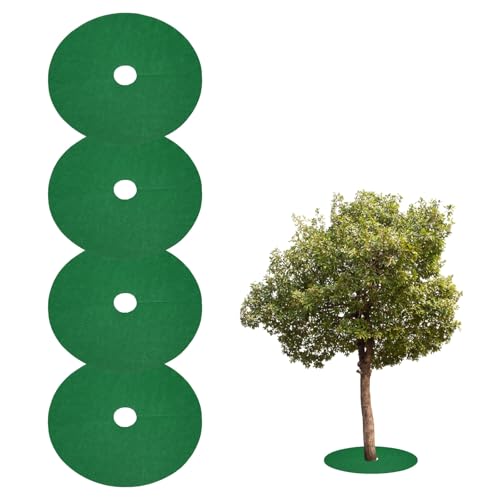 QUARKZMAN 4 Pezzi Anelli per Pacciamatura Alberi 27cm Rotondi Non Tessuti Protettori per Alberi Teli Barriera Erbacce Anelli Copri Piante per Controllo Erba Verde