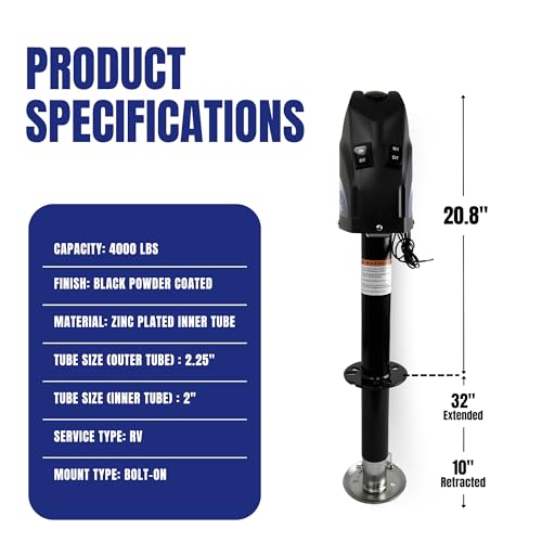 Jeremywell 4000 Lbs Electric Power A-Frame Trailer Tongue Jack Heavy Duty with Screw and Drop Leg Travel 12 Volt� - Thumbnail 2