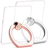 2個入り-スマホリング 透明 携帯 リング ホールドリング ホルダー 落下防止 スタンド iPhone/Android各種他対応 (1個ローズゴールド+1個シルバー)
