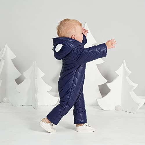 Bafeicao Baby Boy Girl Winter Hooded Snowsuit Romper Zipper Padding Bodysuit Infant Puffer Jacket With Gloves 12-18 Months, Navy Blue #TOP3