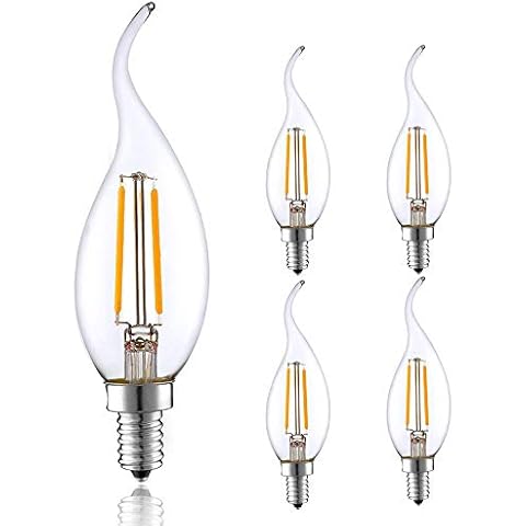 Chao Zan LED E14 Bulbs 2W, 2700-3000K Warm White, Filament Flame Candle Small Edison Screw Light Bulb, Retro Vintage, 25W Incandescent Replacement, 4 Pack Cover