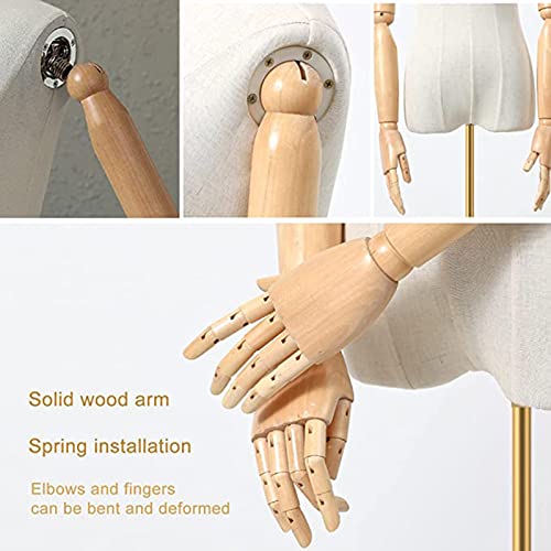 Female Mannequin Dress Form Torso, Display Mannequin Body With Detachable Head, Wooden Hands And Golden Adjustable 55”-80” Height Stand, For Dress Jewelry Display, Beige #TOP4