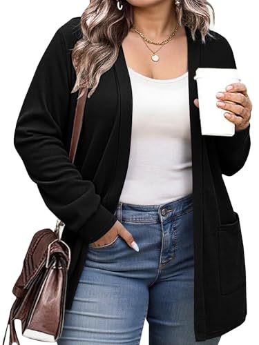 Halife Womens Plus Size Lightweight Cardigan Sweaters with Pockets Open Front Long Sleeve Cardigan (XL-5XL)