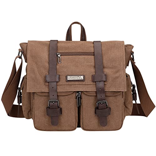 Witzman Vintage Canvas Messenger Bag For Men And Women Large Satchel Bags Crossbody With 12 Inch Laptop (A8008 Brown) #TOP1