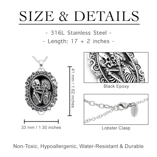 Controse Women's Silver-Toned Stainless Steel - The Eternal Lovers Skull Cameo Necklace (17" - 19" adjustable chain)4
