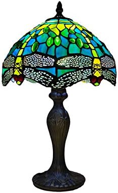 CASPERi Tiffany Style Table Lamp Yellow Green Dragonfly Lampshade 10 Inch Stained Glass Desk Light Handicraft Arts Alloy Frame Lamps