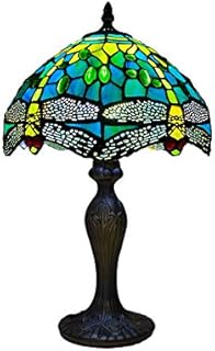 CASPERi Tiffany Style Table Lamp Yellow Green Dragonfly Lampshade 10 Inch Stained Glass Desk Light Handicraft Arts Alloy Frame Lamps
