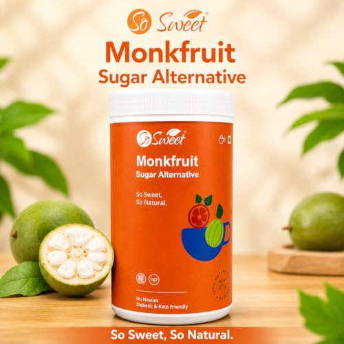 Image of So Sweet Monk Fruit Sweetener 375 g, Sugar Free, Natural Sugar Alternative | Monk fruit extract and erythritol blend, sugar substitute for tea, coffee, baking, cooking and desserts, 375 g jar