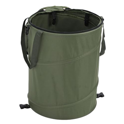 Collapsible Camping Trash Can, 91L Outdoor Garbage Can with Zippered Lid, Leaf Reusable, Portable Garden Garbage Container for Patio, Leaf, Lawn, Camp (OD Green)