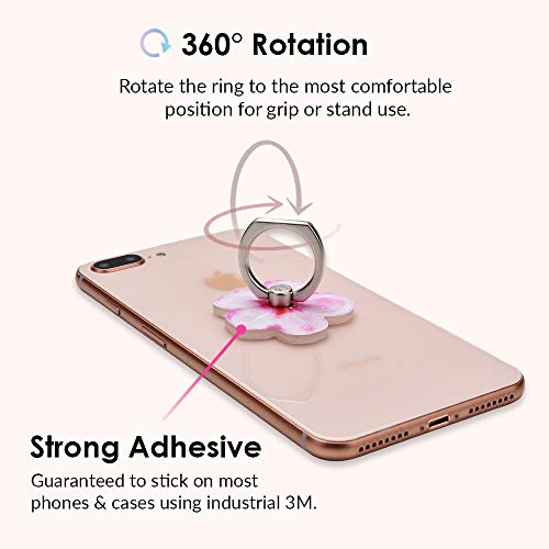 Image of Velvet Caviar Cell Phone Ring Holder - Finger Ring & Stand - Improves Phone Grip Compatible with iPhone, Galaxy and Most Cases (Except Silicone /Leather) - Pink Flower
