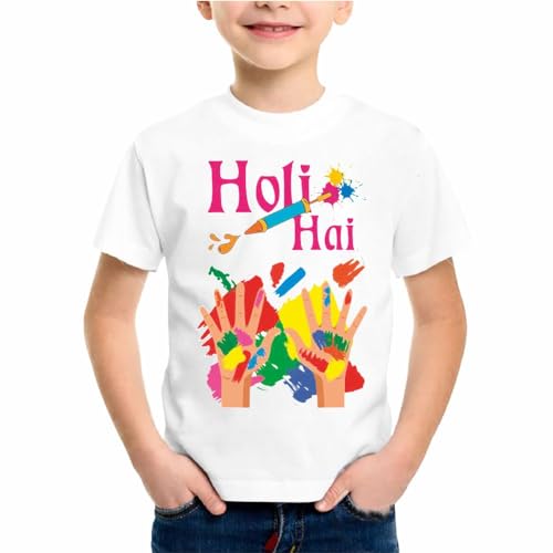 Image of Pinox Holi Hai Colorful Hand Design Printed Round Neck Poly Silk T-Shirts