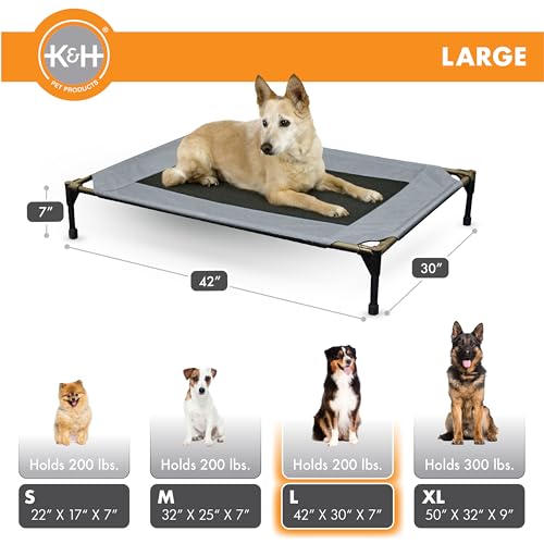 K&H Pet Products Outdoor Elevated Dog Cot, Breathable Cooling Elevated Cot Hammock Pet Bed for Large Dogs, Washable Mesh Cover, Raised Metal Frame, Collapsible, Portable - Large 42 X 30in Gray by K&H Pet Products - Image 4