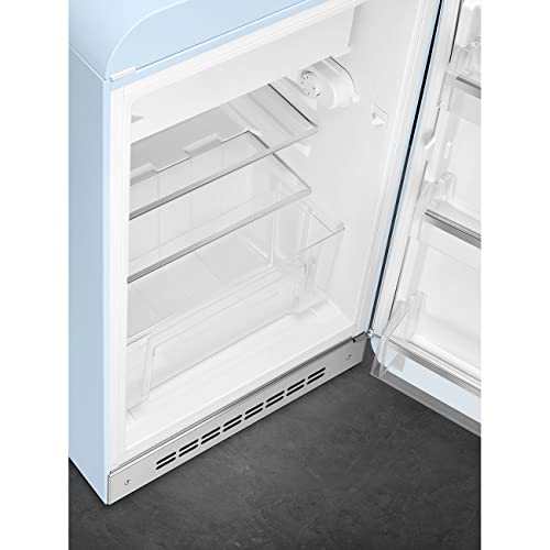 Image of Smeg FAB10 50's Retro Style Aesthetic Refrigerator with 4.48 Cu Total Capacity, 2 Glass Shelves, LED Internal Light, 22-Inches, Pastel Blue Right Hand Hinge