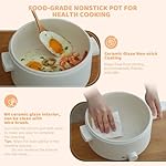 Hot Pot Electric, 3L Portable Electric Pot with Ceramic Non-stick Coating, Dual Power Multi-functional Romen Cooker for Steak, Pasta, Hot Pot, Ramen, Quick Heating and Overheat Protection - Image 3
