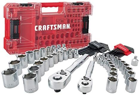 CRAFTSMAN VERSASTACK Mechanic Tool Set, 71-Piece, 1/4-in and 3/8-in Drive, SAE and Metric, Ratchets, Sockets, Hex Keys, Adaptor and More, Polish Chrome Finish (CMMT45071)