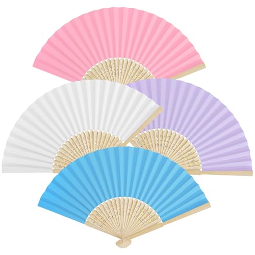 Leikedun 4 Pack Paper Fans Bamboo Wooden Folding Hand Fan DIY Handheld Fan for Wedding Preference Performance Dancing Home Decoration