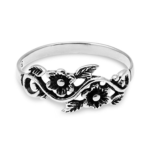AeraVida Blooming Wild Floral Vine .925 Sterling Silver Band Ring | Wild Floral Silver Rings | Vine Band Ring Silver for Women | Comfort Fit USA Sizes 4-13 | Silver Ring Jewelry2