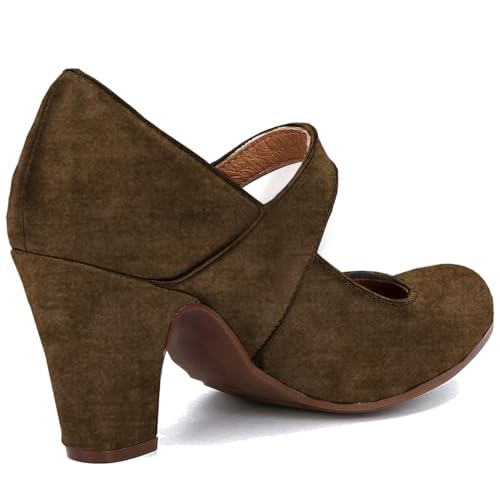 Image of SHODENSE Women Vintage Chunky High Heel Mary Jane Shoes Round Closed Toe Ankle Strap Dress Sandals 3 inch Block Heels Mary Jane Lolita Pumps Two-Toned Patchwork Buckle Office Lady Wedding Retro 4-11 M US