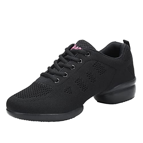 Zapatos deportivos de baile para mujer, zapatos de jazz con cordones, ligeros, transpirables, zapatos de plataforma para mujer, negro 1, 40 EU