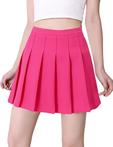 Hoerev Women Girls Short High Waist Pleated Skater Tennis Skirt, Rose, US 6