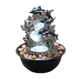 Indoor Tabletop Dolphin Water Fountain with LED Light – Ocean Theme Desk Decor and River Rocks, Relaxing Sound Machine for Sleep & Office, Zen Home Décor Gift for Women, Living Room Decoration