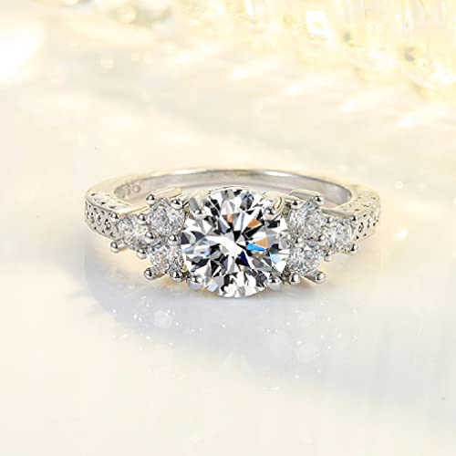 ZDIFDIC Women's Promise Ring Engagement Ring Radiant Cut 925 Sterling Silver Diamond Cubic Zirconia CZ 7-Stone Mossamite Ring Anniversary Wedding Ring Christmas Gift (6#)2
