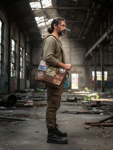 Image of The House of tara Cotton Canvas Messenger Bag for Men and Women | Printed Crossbody Sling Bag With Laptop Compartment (Upto 15.6 Inch), Broad Adjustable Straps & Waterproof Inner Lining (Khaki Grey)