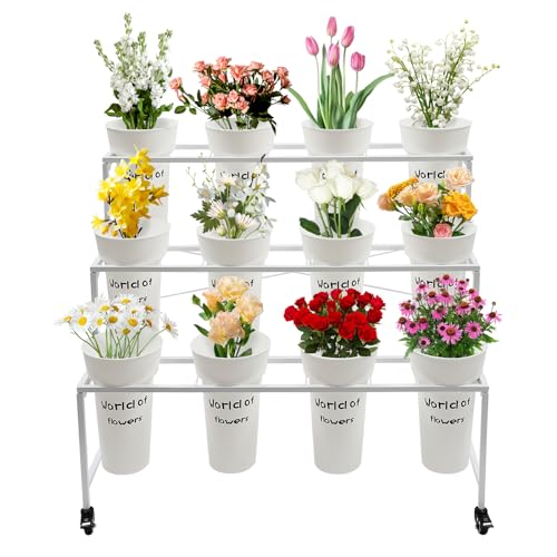 Étagère Mobile pour Bouquets avec 12 Seaux pour Organiser Votre Espace