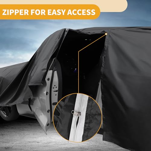 Image of Car Cover Waterproof All Weather 210D-PU, UV Sun Rain Protection, for Mini Cooper 4DR, with Left Side Zipper & Mirror Pockets, Black