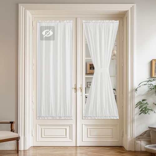 NICETOWN Sheer Door Curtains for Side Windows, Non See-Through Privacy Protect Light Filtering French Door Curtain Panels with Adjustable Tieback, 36