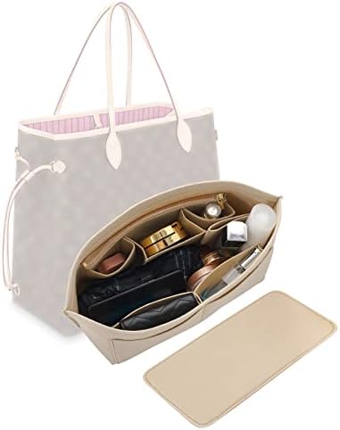Felt Purse Organizer Insert, Bag Organizer Suitable for Speedy 30, Neverfull PM & Base Shaper Organizer for Tote Bag [Multiple Pockets] (Medium, Beige)